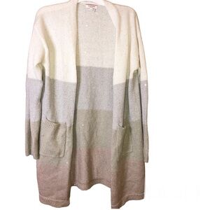 Andree by unit wool‎ Color block ombre sequin cardigan sweater Tan Pink Large